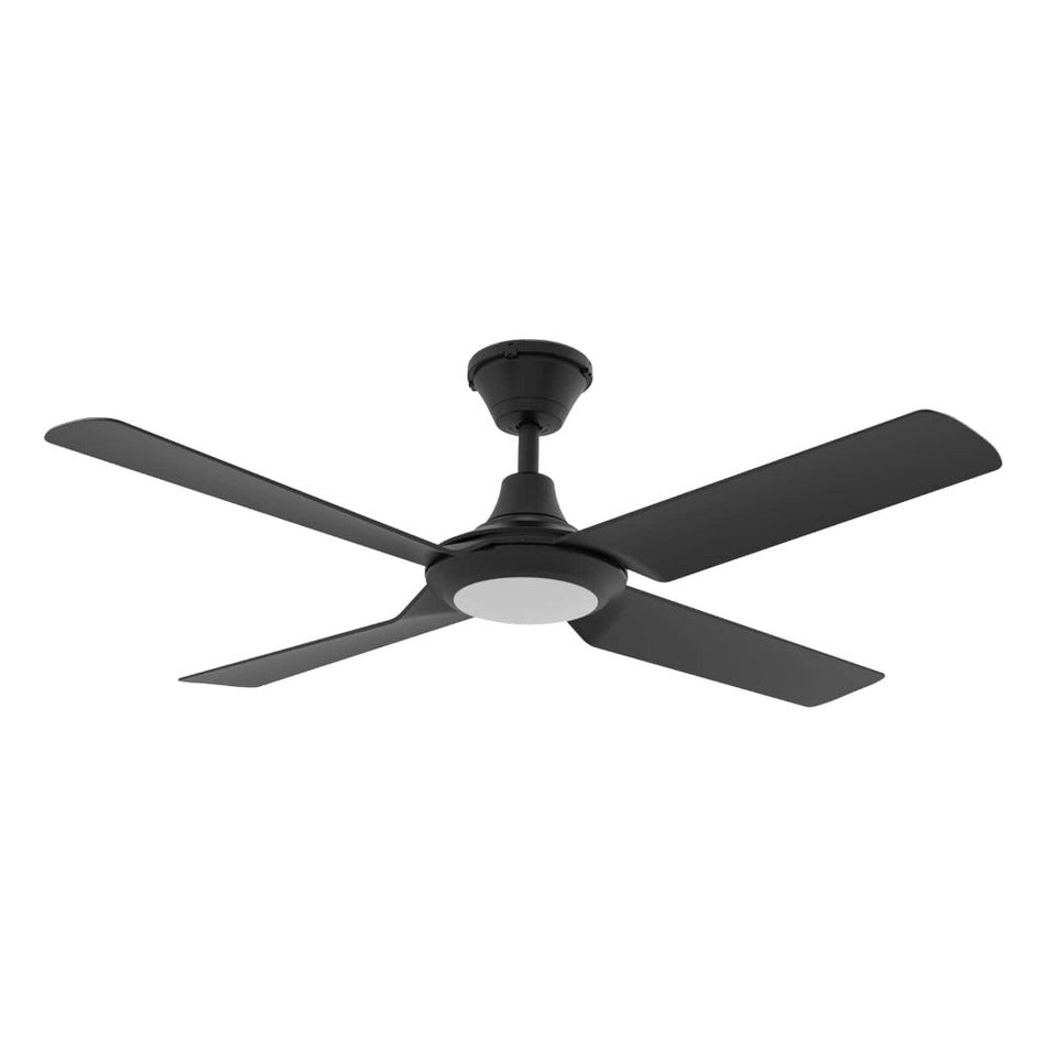 FRESCO-52-LIGHT - 4 Blade 52" 1320mm DC IP66 Outdoor Ceiling Fan with Switchable CCT LED Light - Black