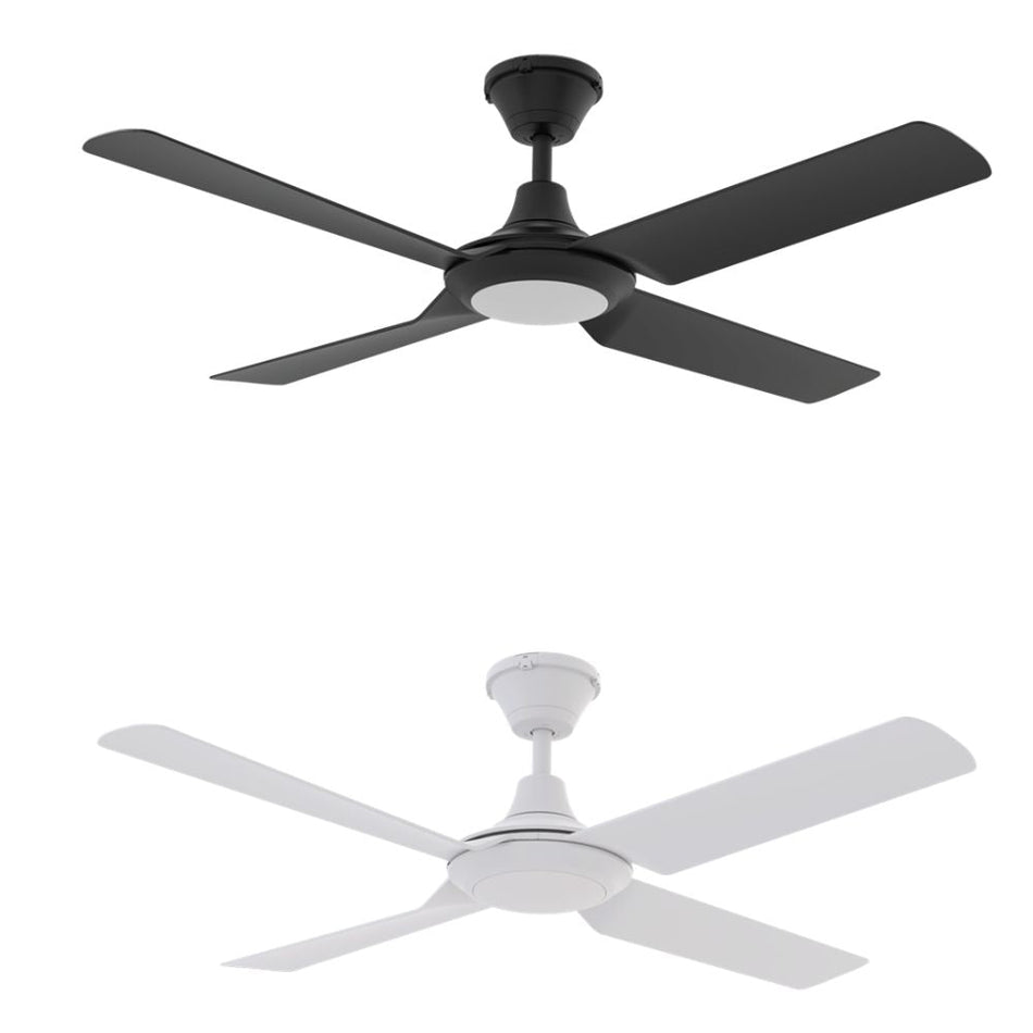 FRESCO-52-LIGHT - 4 Blade 52" 1320mm DC IP66 Outdoor Ceiling Fan with Switchable CCT LED Light - Black