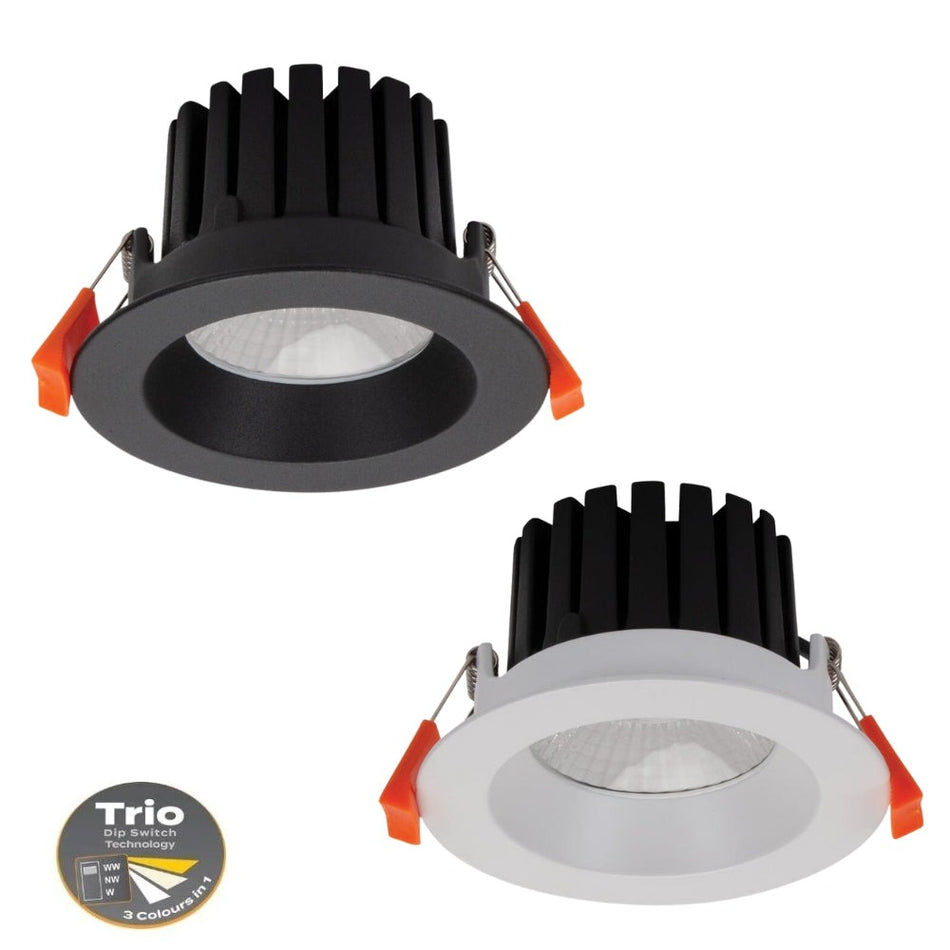 AQUA-13-TRIO - 13W LED Tri-Colour Dimmable Deep Face Wet Area Downlight IP65 - Black