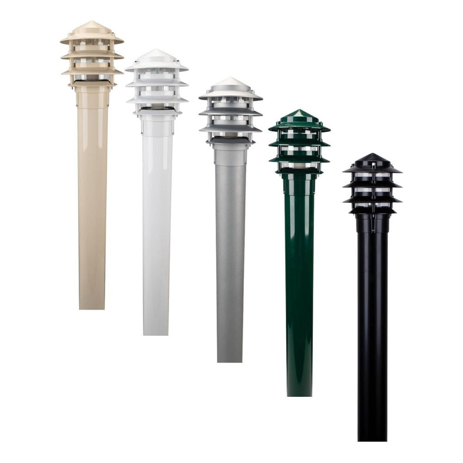 BL-100-1M-KIT - Three Tier Bollard Head 1M Kit Garden Light Powder Coated Finish - Beige
