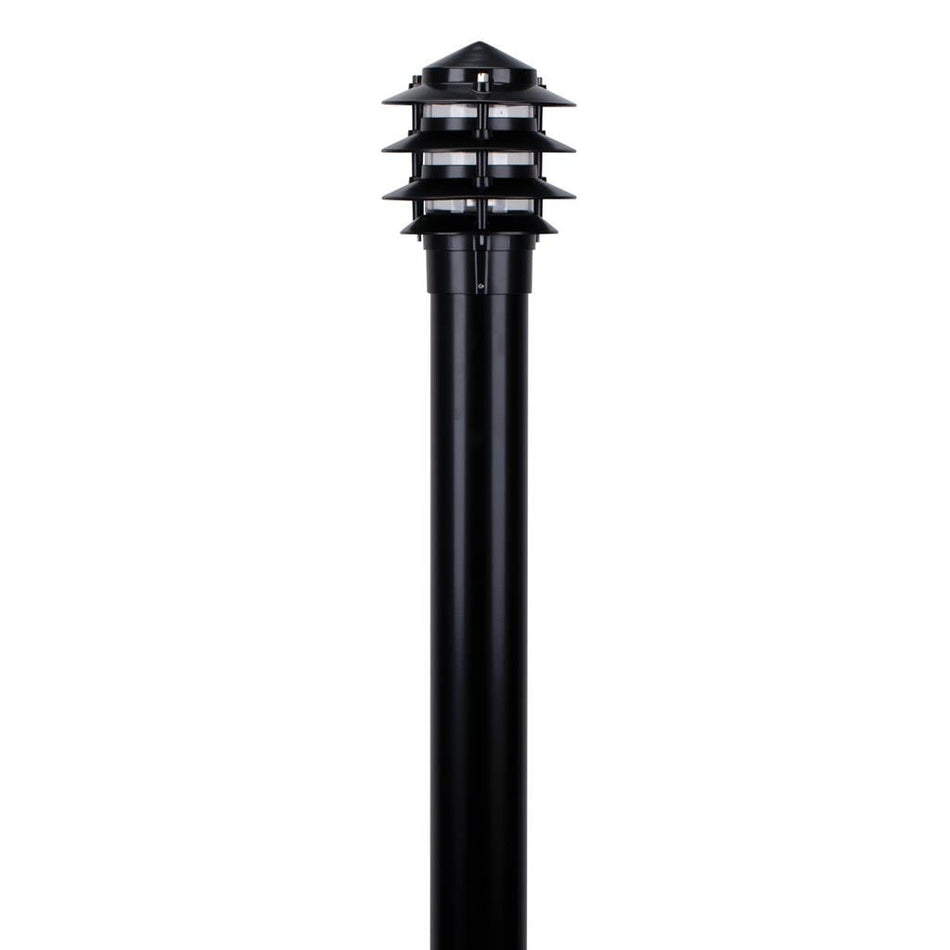 BL-100-1M-KIT - Three Tier Bollard Head 1M Kit Garden Light Powder Coated Finish - Black