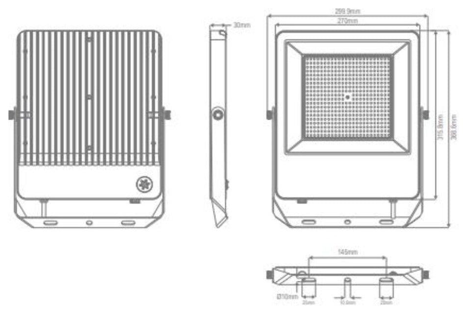 BLAZE-PRO - 100/150/200W LED Tri-Colour Power Selectable Sensor Adaptable Medium Size DIY Floodlight IP66