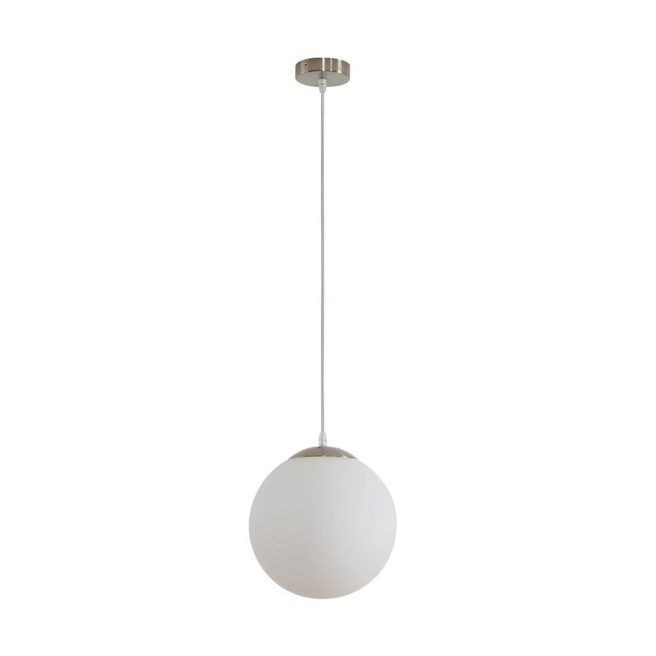 BUBBLE 250mm Opal Glass Pendant - Satin Chrome