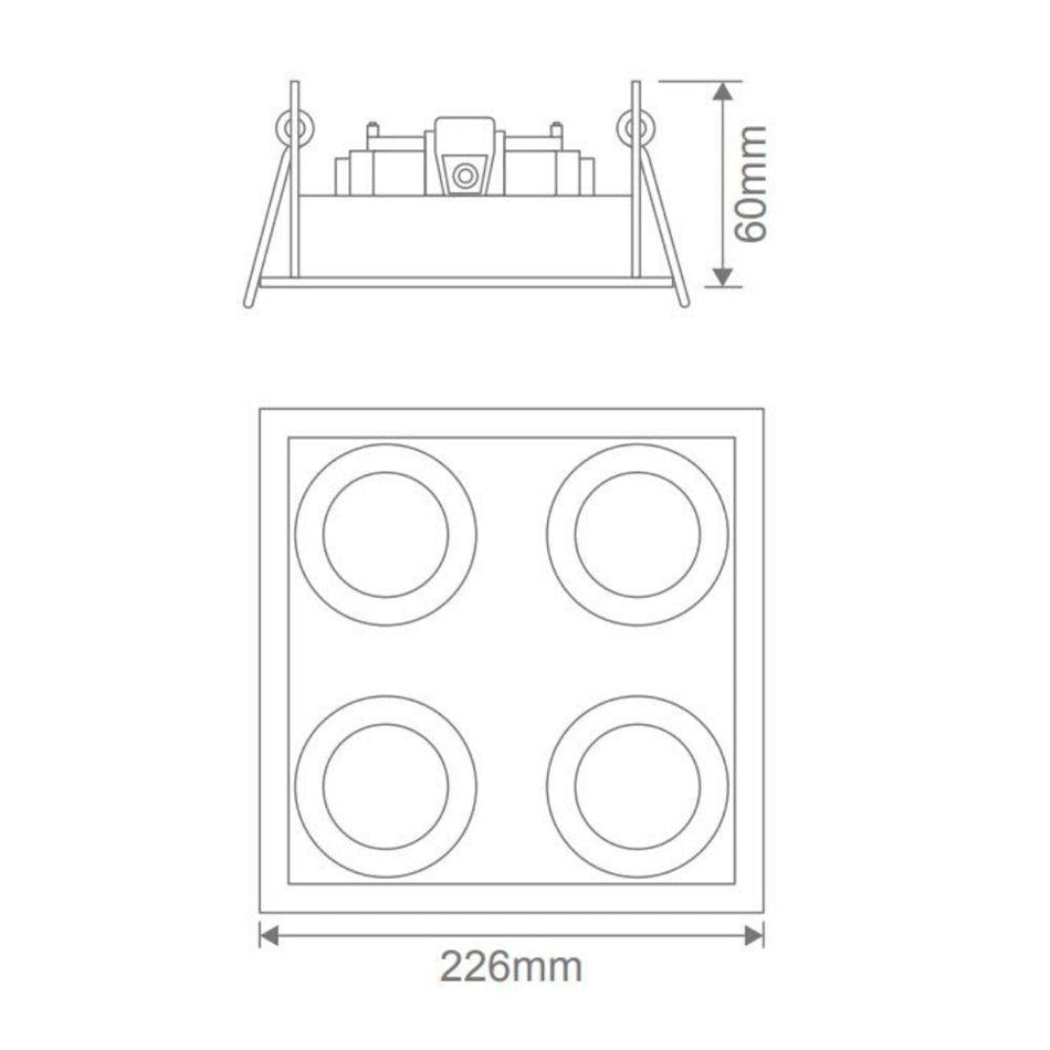 DSL-101/4SQ - 4 Light Square Slotter Downlight Frame - Silver