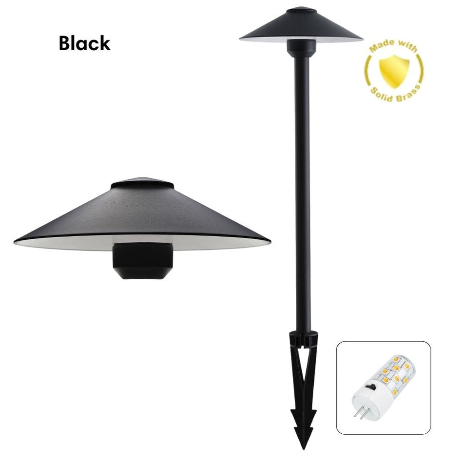 DUSK-PATH-L - 4W 12V DC LED Tri-Colour G4 Replaceable Exterior Large Hooded Spike Path Light IP65 Solid Brass - DRIVER REQUIRED - Black