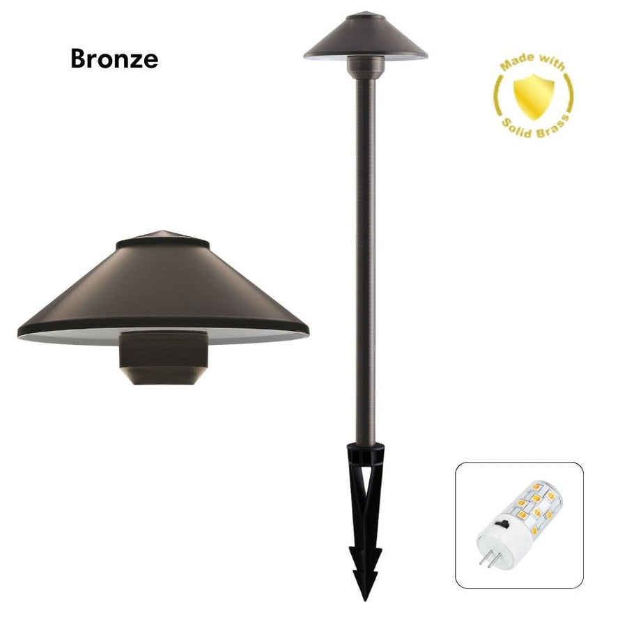 DUSK-PATH-M - 4W 12V DC LED Tri-Colour G4 Replaceable Exterior Medium Hooded Spike Path Light IP65 Solid Brass - DRIVER REQUIRED - Black