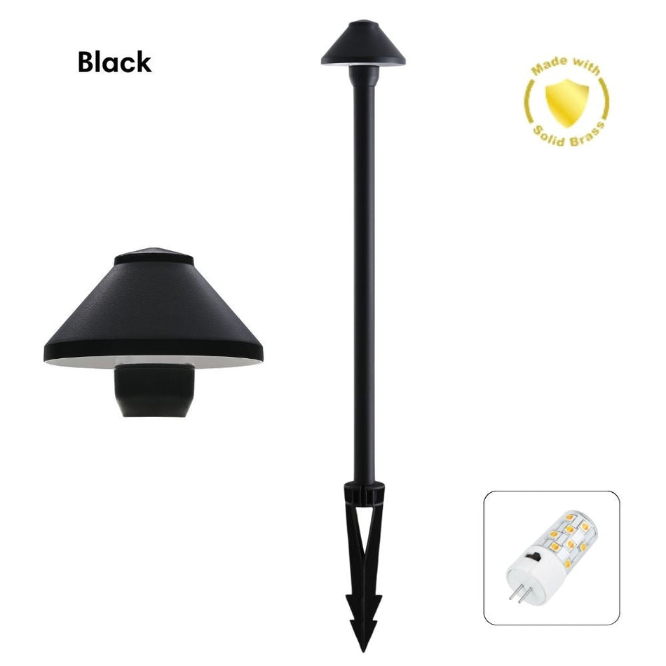 DUSK-PATH-S - 4W 12V DC LED Tri-Colour G4 Replaceable Exterior Small Hooded Spike Path Light IP65 Solid Brass - DRIVER REQUIRED - Black