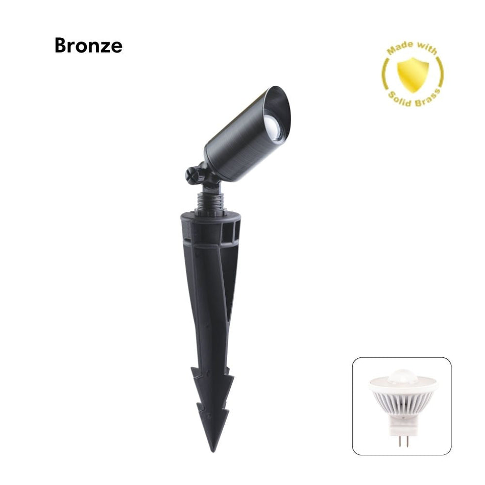 DUSK-SPIKE-MR11 - 3W 12V DC LED MR11 Replaceable Exterior Garden Spike Light IP65 Solid Brass - DRIVER REQUIRED - Bronze