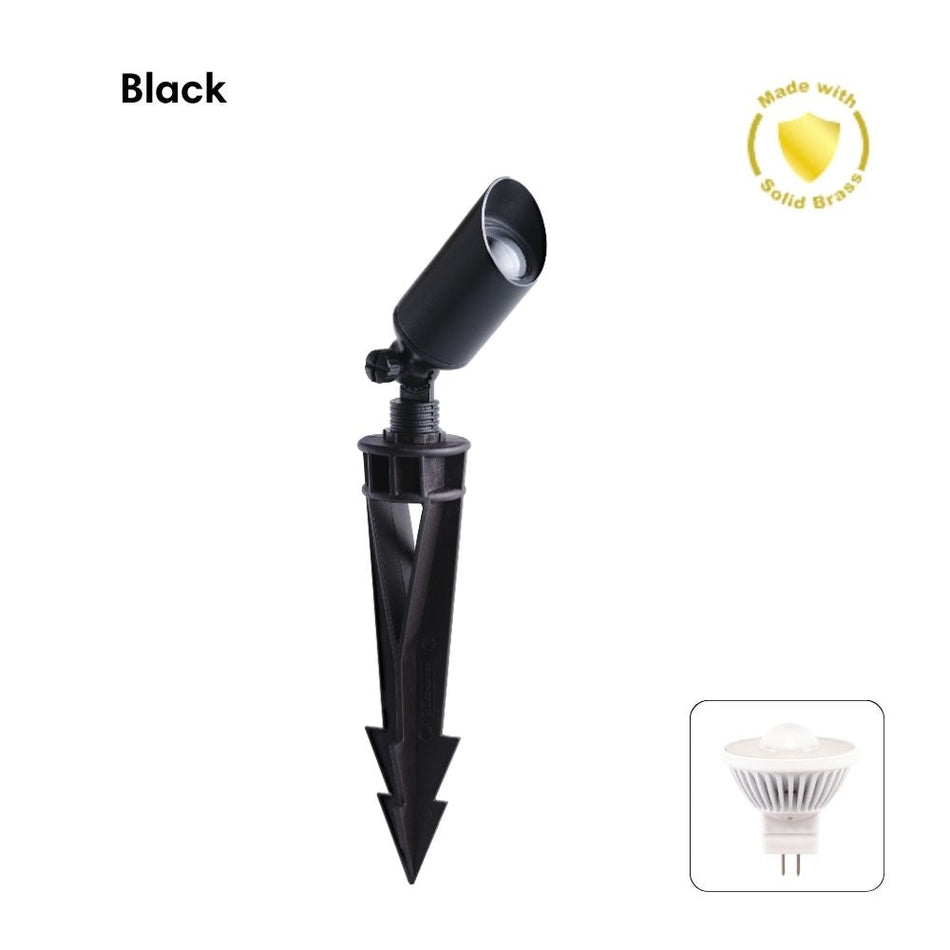 DUSK-SPIKE-MR11 - 3W 12V DC LED MR11 Replaceable Exterior Garden Spike Light IP65 Solid Brass - DRIVER REQUIRED - Black