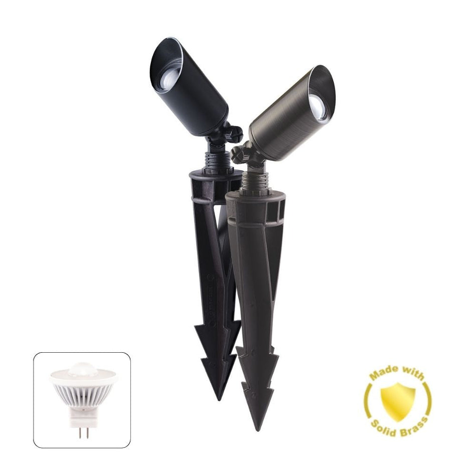 DUSK-SPIKE-MR11 - 3W 12V DC LED MR11 Replaceable Exterior Garden Spike Light IP65 Solid Brass - DRIVER REQUIRED - Black