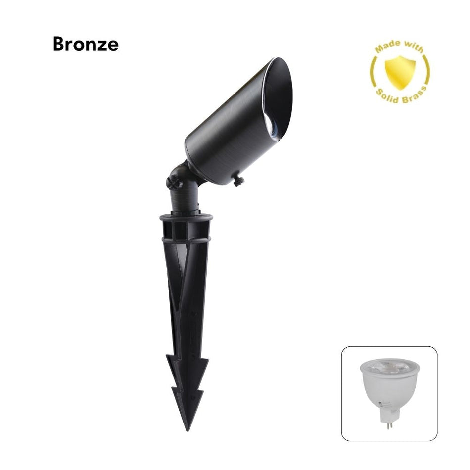 DUSK-SPIKE-MR16 - 6W 12V DC LED Tri-Colour MR16 Replaceable Exterior Garden Spike Light IP65 Solid Brass - DRIVER REQUIRED - Bronze
