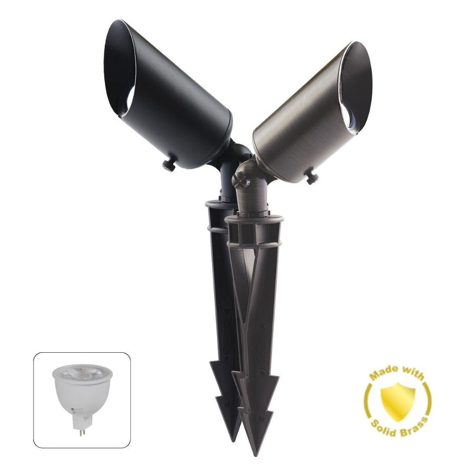 DUSK-SPIKE-MR16 - 6W 12V DC LED Tri-Colour MR16 Replaceable Exterior Garden Spike Light IP65 Solid Brass - DRIVER REQUIRED - Black