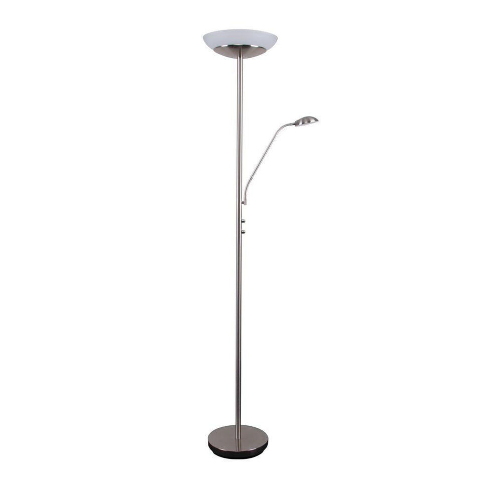 EDEN - Dimmable LED Mother & Child Uplighter Floor Lamp - 3000K - Satin Chrome