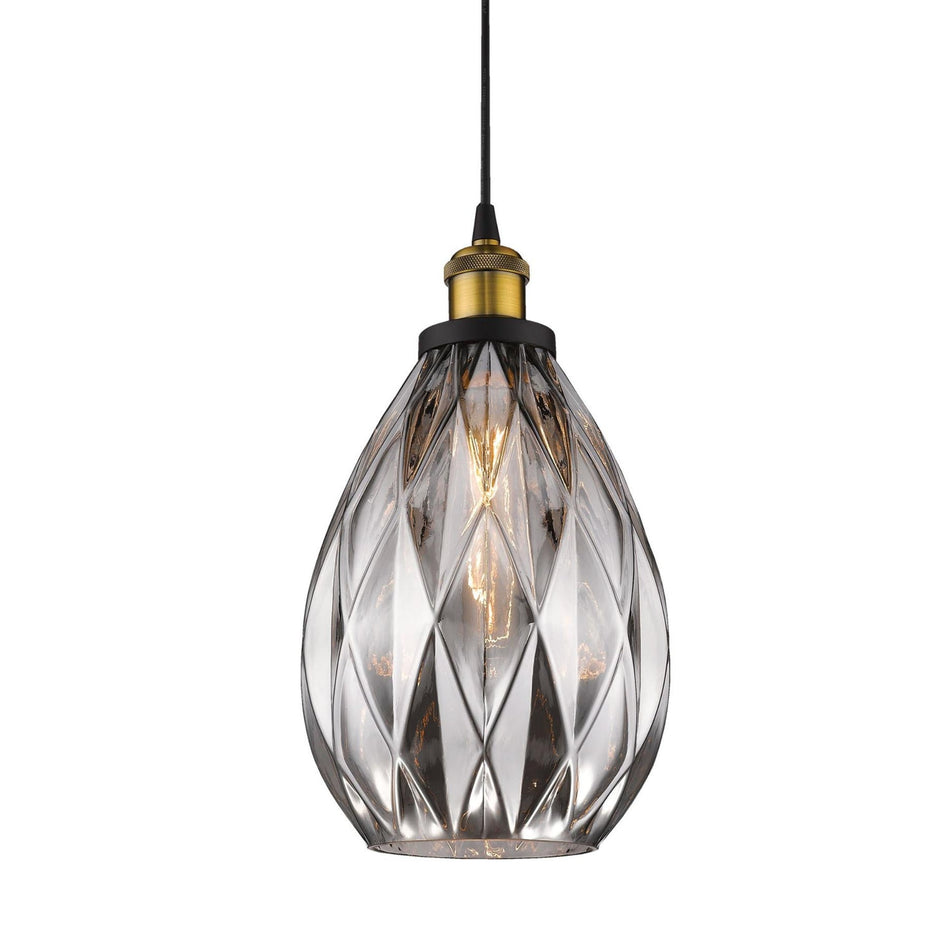 EVELYN Glass 240v E27 1 Light Pendant - Grey