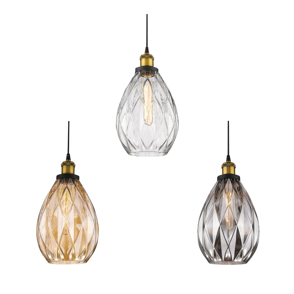 EVELYN Glass 240v E27 1 Light Pendant - Amber