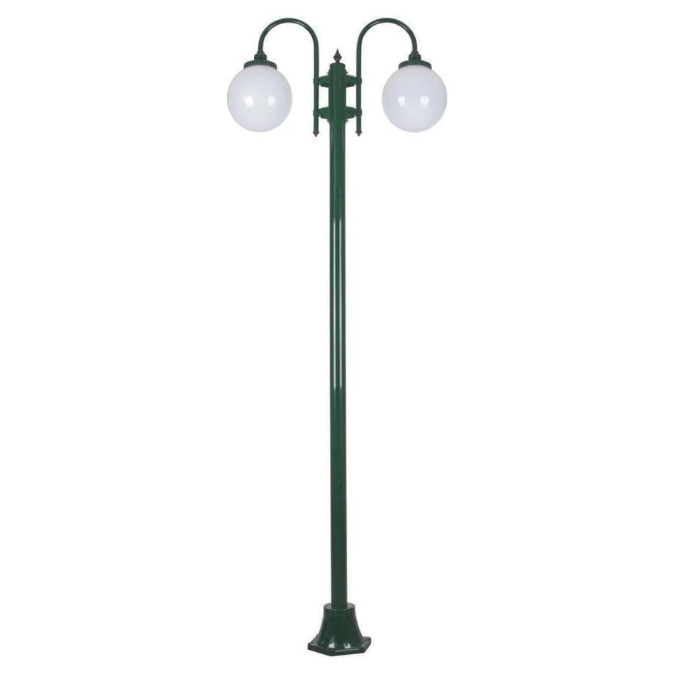 GT-1002 Lisbon Twin Spheres Curved Arms Plain Post - Powder Coated Finish / E27 - Green