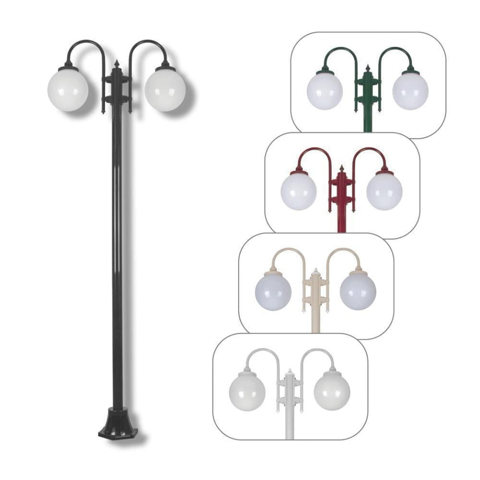 GT-1002 Lisbon Twin Spheres Curved Arms Plain Post - Powder Coated Finish / E27 - Black