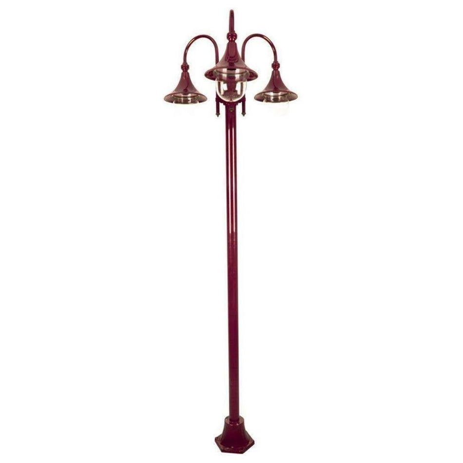 GT-1064 Monaco Triple Head Tall Plain Post - Powder Coated Finish / E27 - Burgundy
