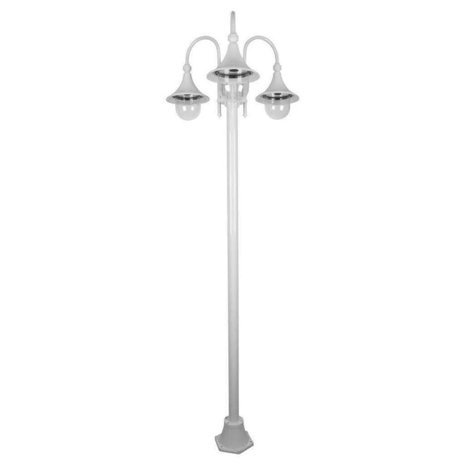 GT-1064 Monaco Triple Head Tall Plain Post - Powder Coated Finish / E27 - White