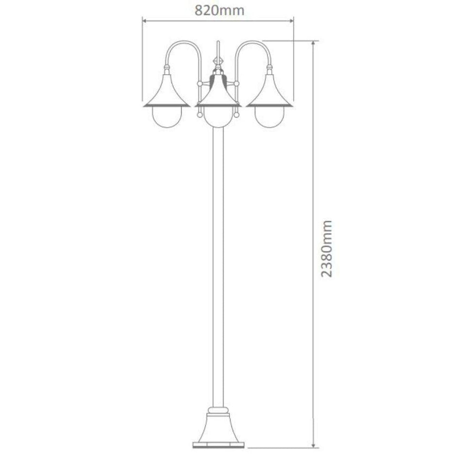 GT-1064 Monaco Triple Head Tall Plain Post - Powder Coated Finish / E27 - Green