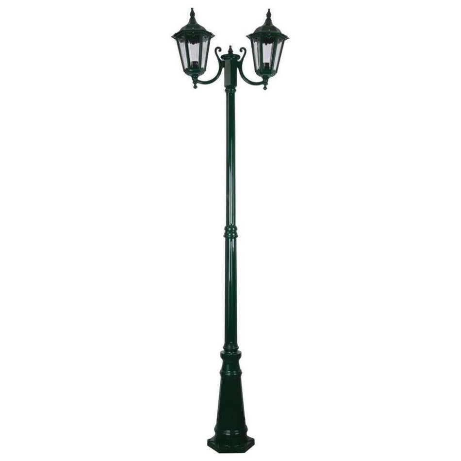 GT-1077 Chester Twin Head Curved Arm Tall Post Light - Powder Coated Finish / B22 - Green