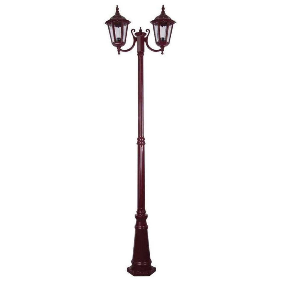 GT-1077 Chester Twin Head Curved Arm Tall Post Light - Powder Coated Finish / B22 - Burgundy