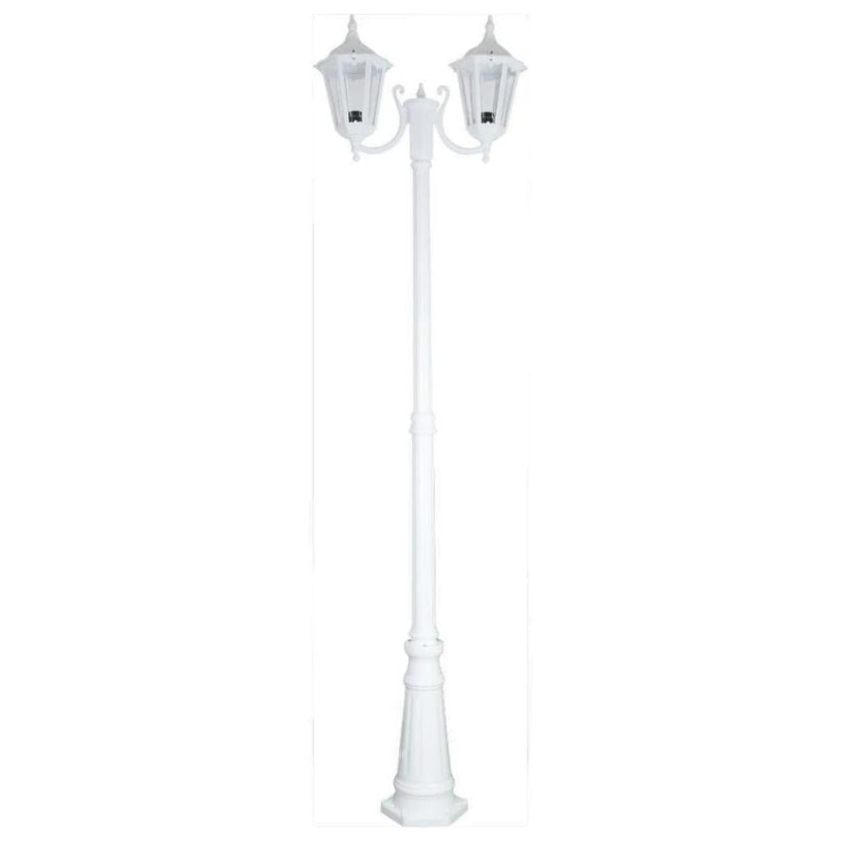 GT-1077 Chester Twin Head Curved Arm Tall Post Light - Powder Coated Finish / B22 - White
