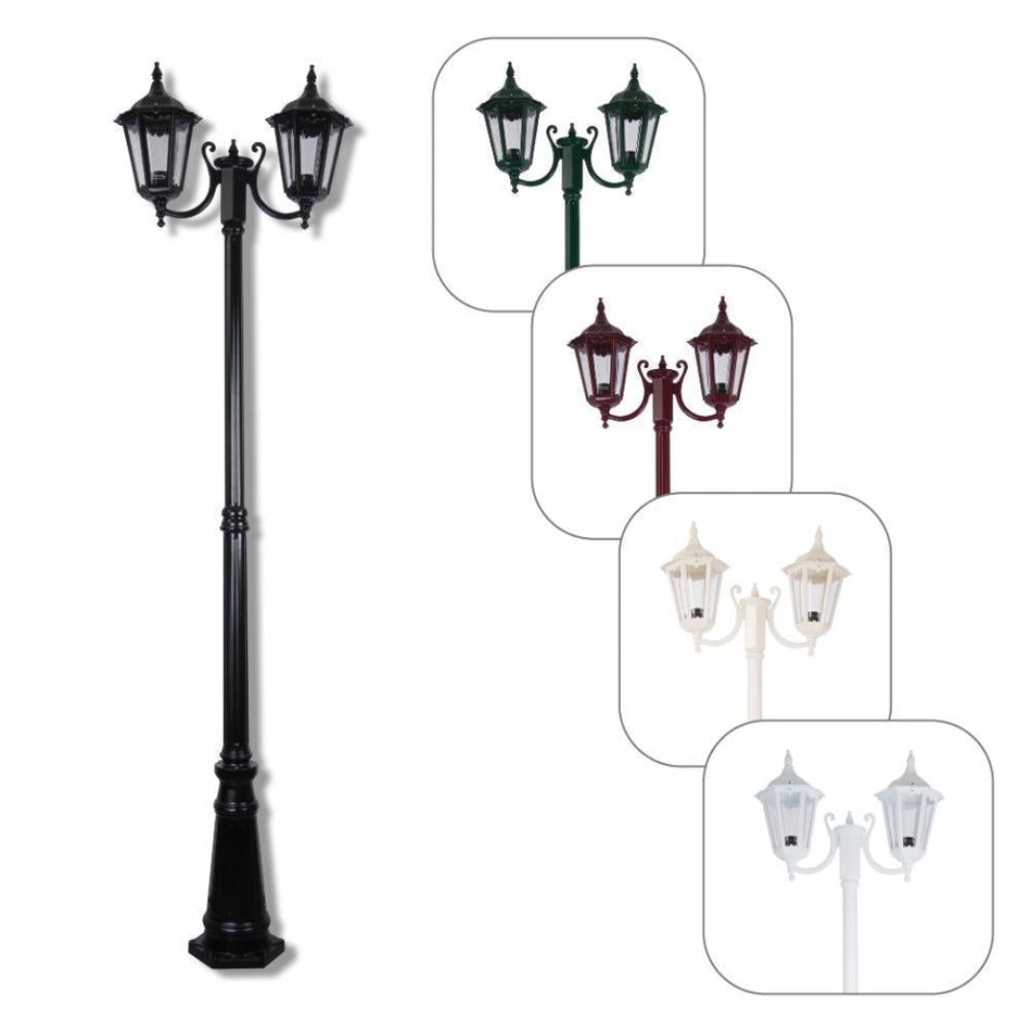 GT-1077 Chester Twin Head Curved Arm Tall Post Light - Powder Coated Finish / B22 - Beige