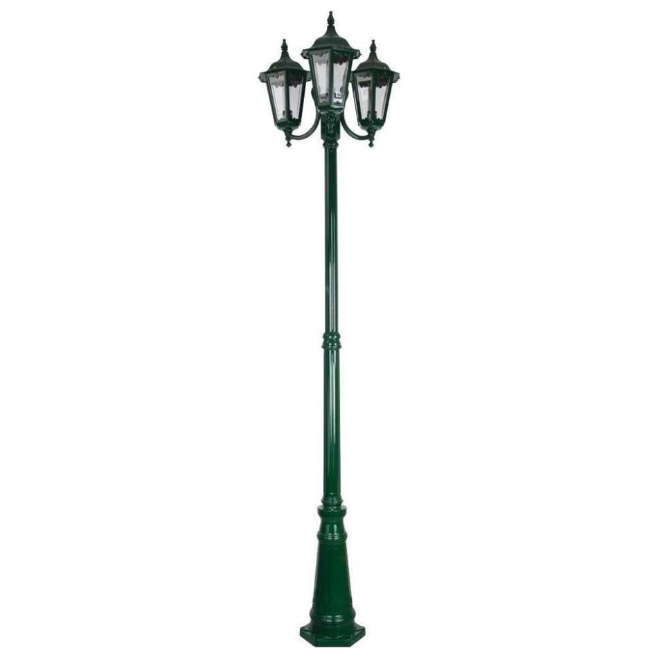 GT-1078 Chester Triple Head Curved Arm Tall Post Light - Powder Coated Finish / B22 - Green