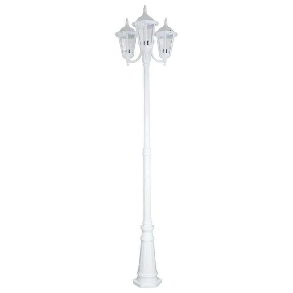 GT-1078 Chester Triple Head Curved Arm Tall Post Light - Powder Coated Finish / B22 - White
