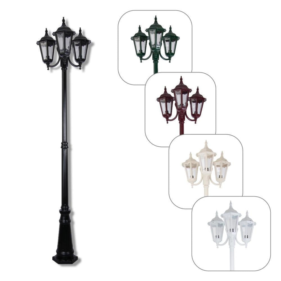 GT-1078 Chester Triple Head Curved Arm Tall Post Light - Powder Coated Finish / B22 - Beige