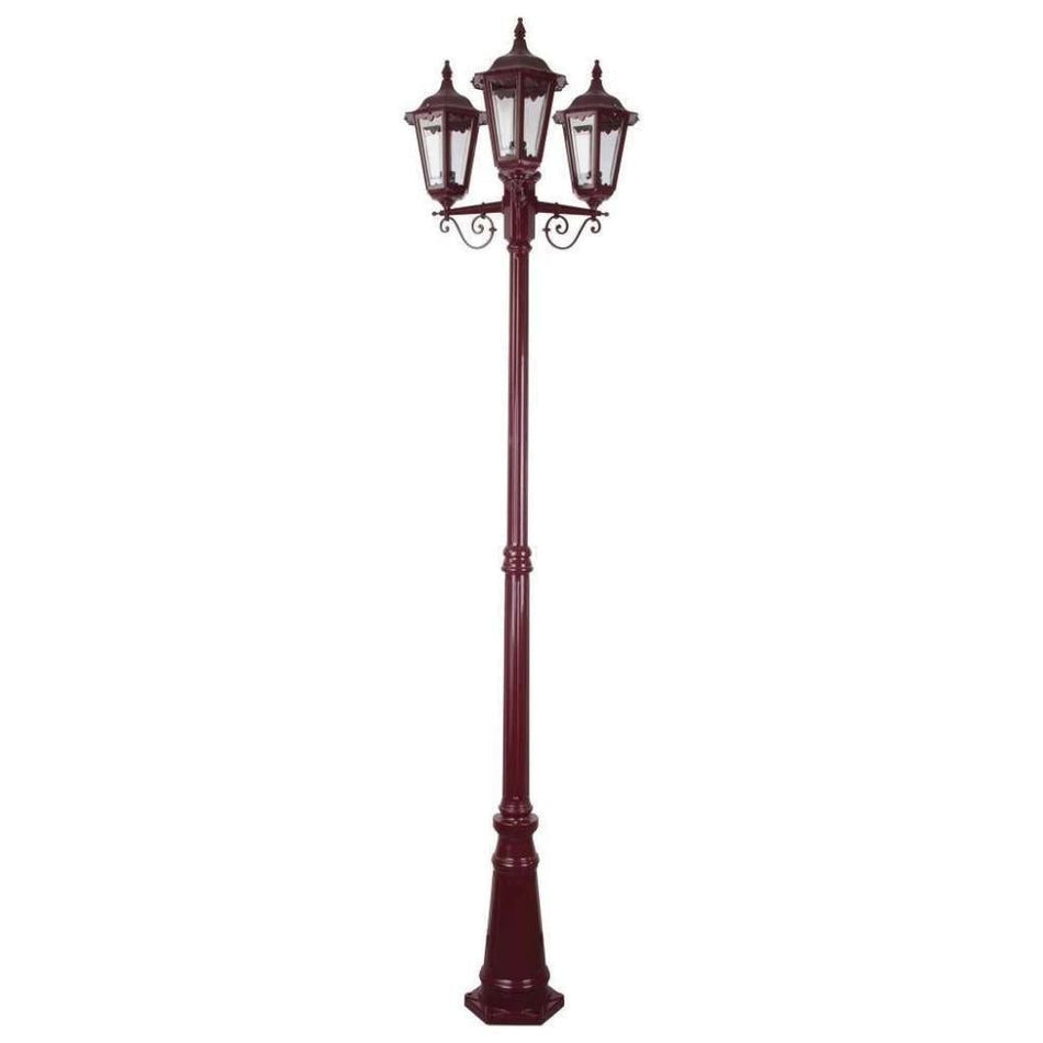 GT-142 Chester Three Head Tall Post Light - Powder Coated Finish / B22 - Burgundy