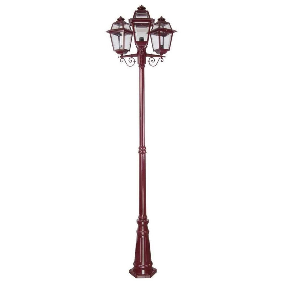 GT-282 Avignon Triple Head Tall Post Light - Powder Coated Finish / B22 - Burgundy