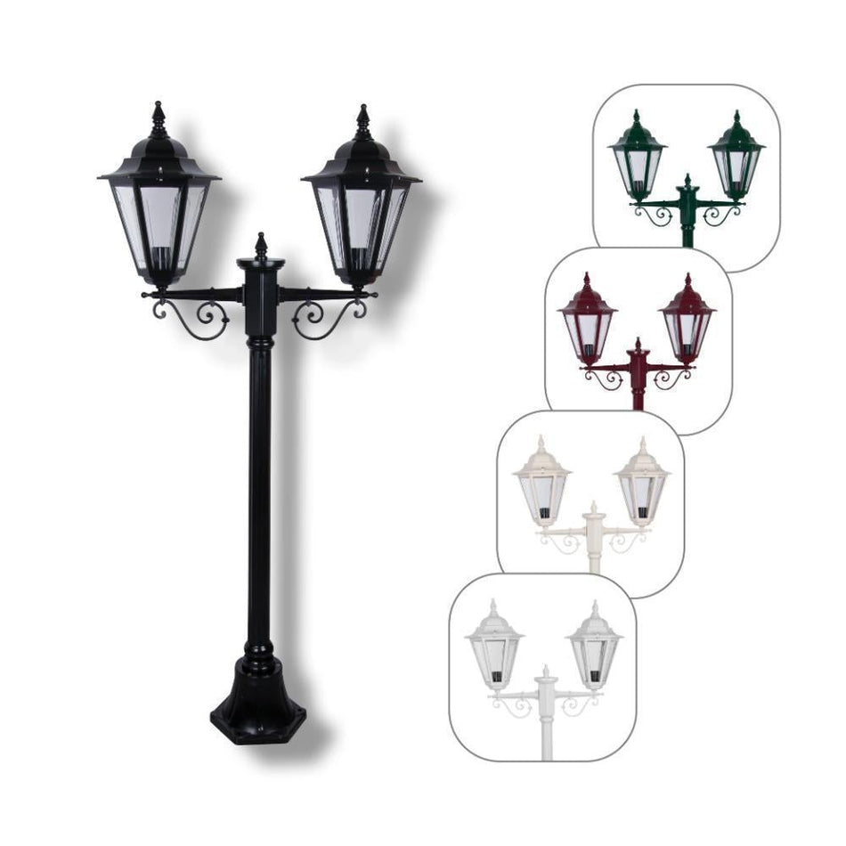 GT-425 Turin Twin Head Short Post Light - Powder Coated Finish / B22 - Black