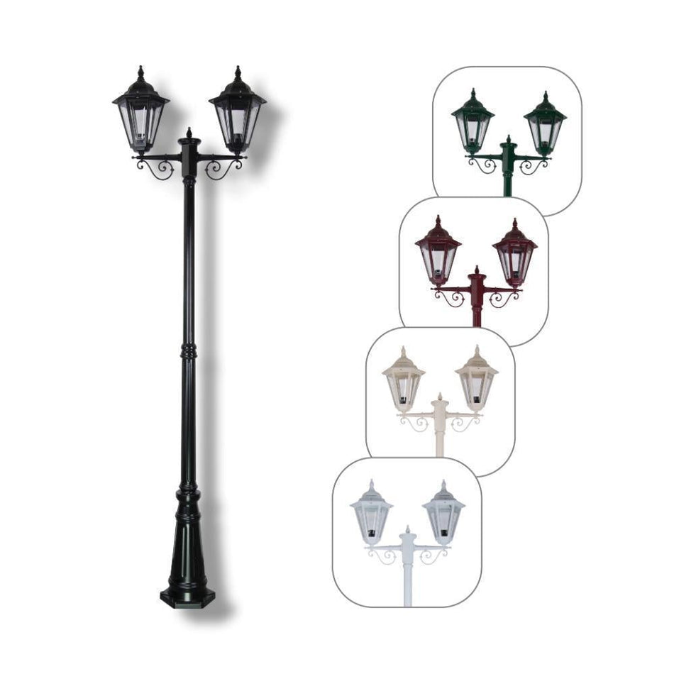 GT-430 Turin Twin Head Tall Post Light - Powder Coated Finish / B22 - Black