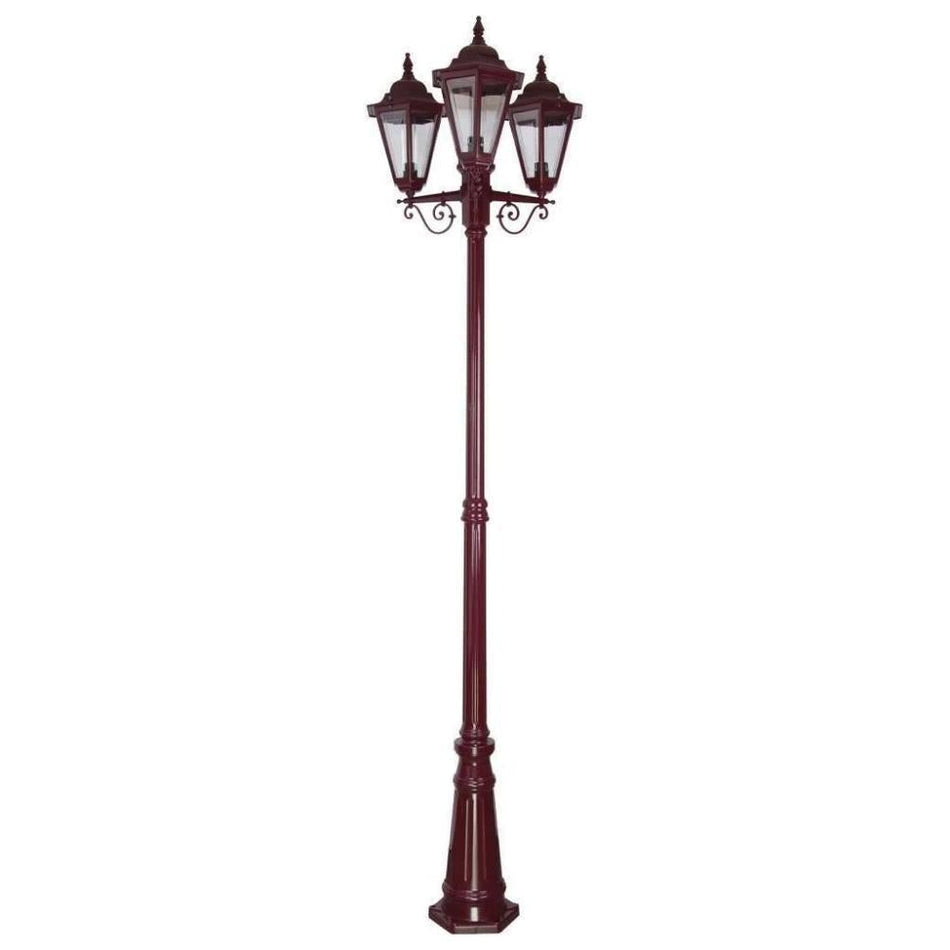 GT-432 Turin Triple Head Tall Post Light - Powder Coated Finish / B22 - Burgundy