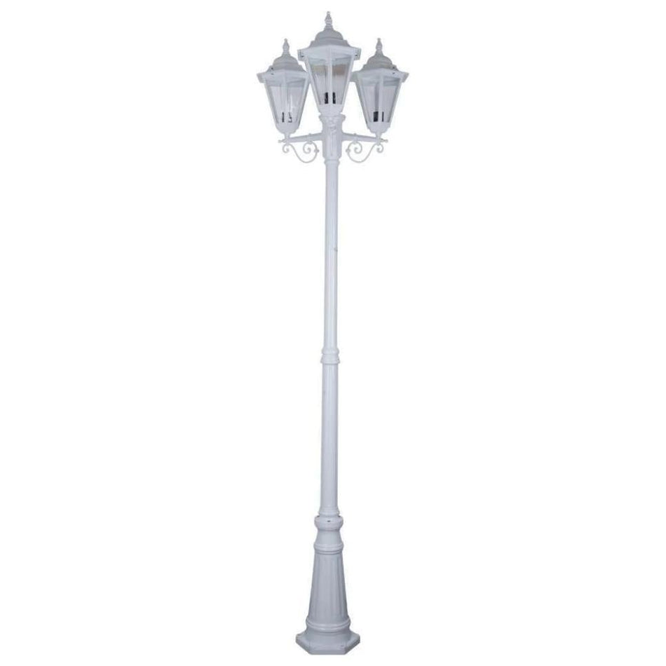 GT-432 Turin Triple Head Tall Post Light - Powder Coated Finish / B22 - White