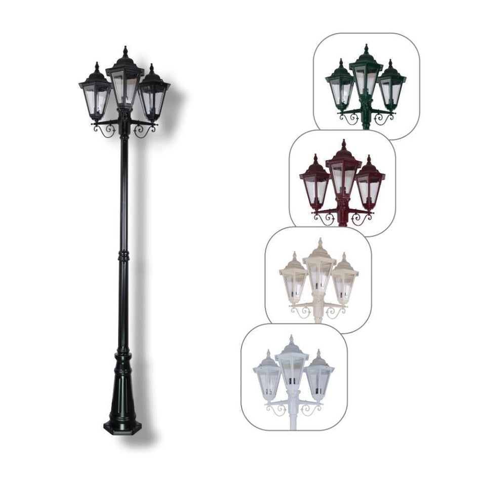 GT-432 Turin Triple Head Tall Post Light - Powder Coated Finish / B22 - Black