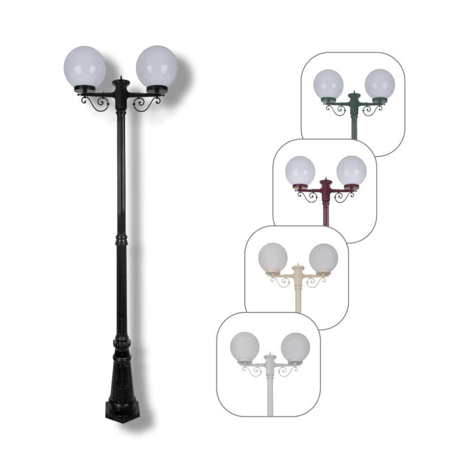 GT-560 Siena Twin 25cm Spheres Tall Post - Powder Coated Finish / E27 - Black