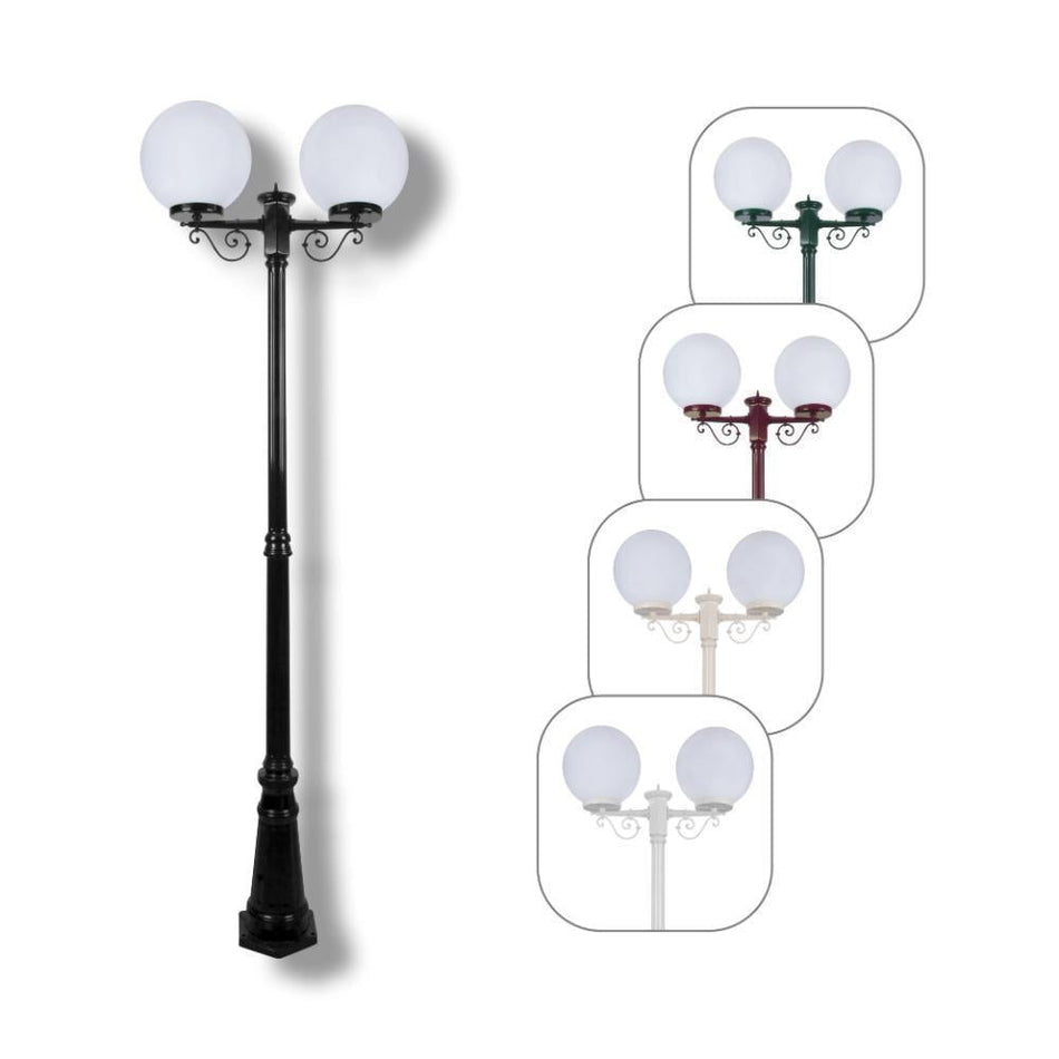 GT-561 Siena Twin 30cm Spheres Tall Post - Powder Coated Finish / E27 - Black