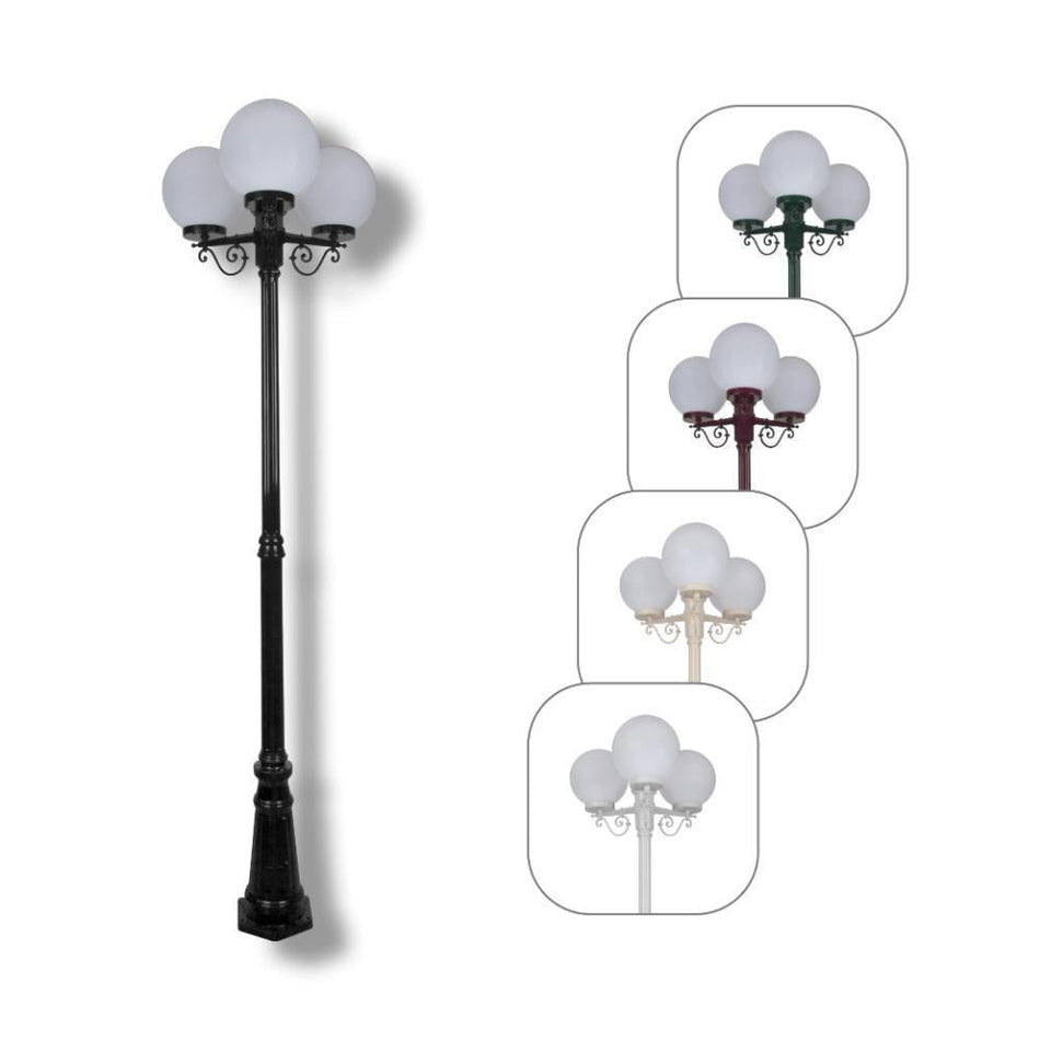 GT-562 Siena Triple 25cm Spheres Tall Post - Powder Coated Finish / E27 - Black