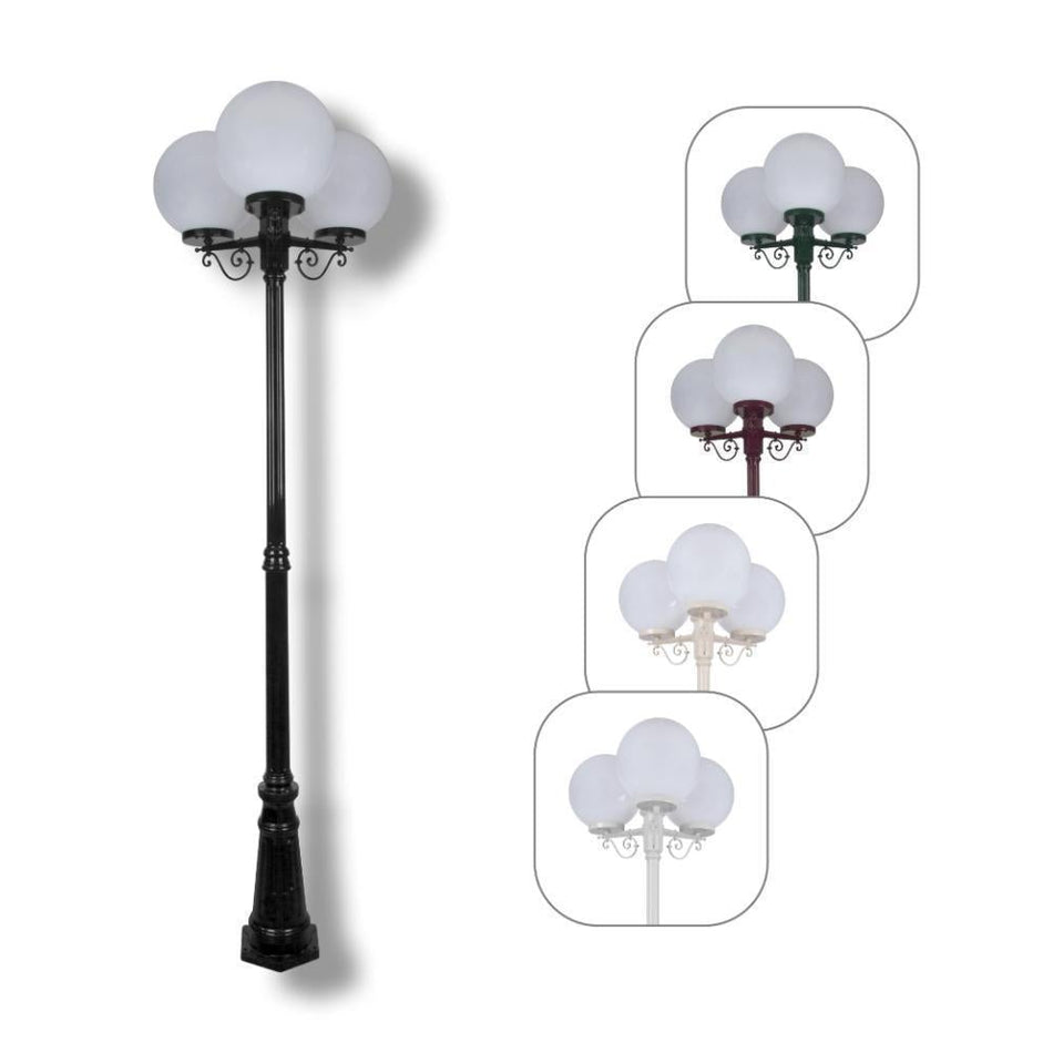 GT-563 Siena Triple 30cm Spheres Tall Post - Powder Coated Finish / E27 - Black
