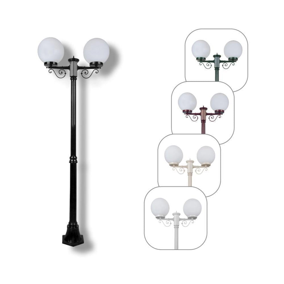 GT-569 Siena Twin 25cm Spheres Medium Post - Powder Coated Finish / E27 - Black