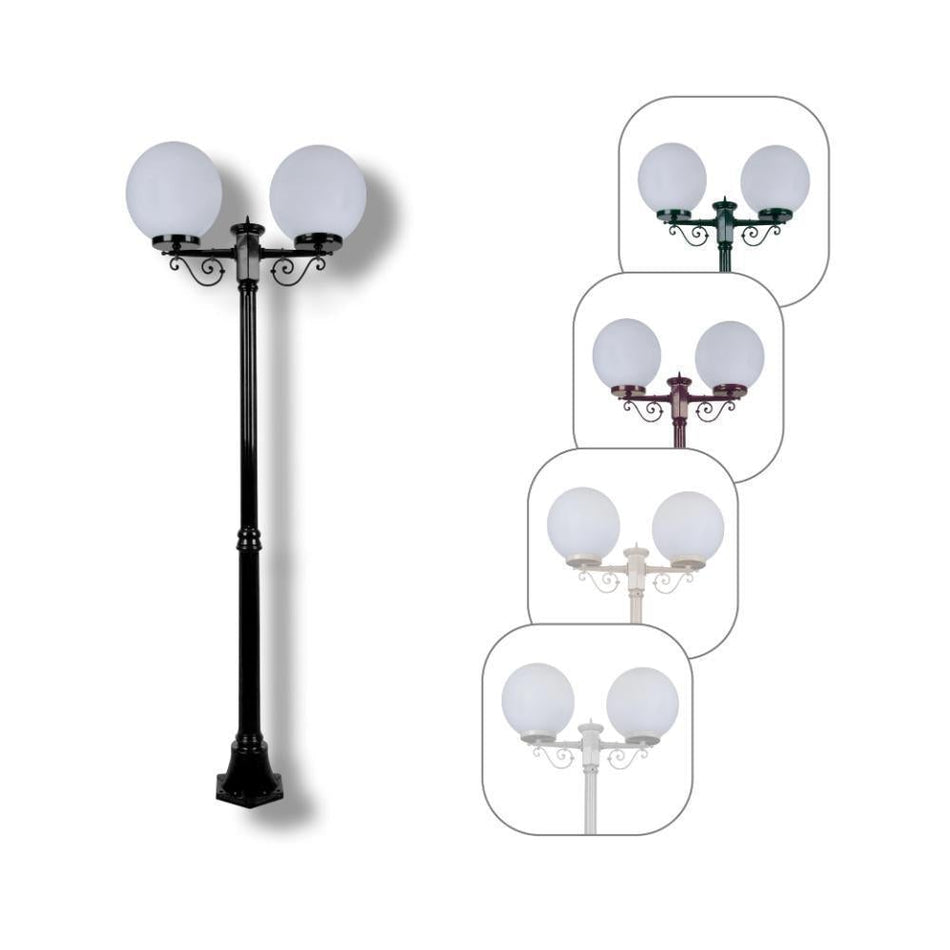 GT-570 Siena Twin 30cm Spheres Medium Post - Powder Coated Finish / E27 - Black