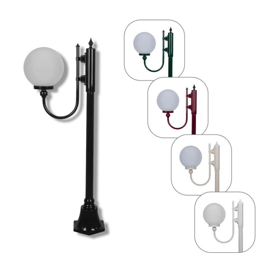 GT-606 Lisbon 25cm Sphere Curved Arm Short Post Light - Powder Coated Finish / E27 - Black