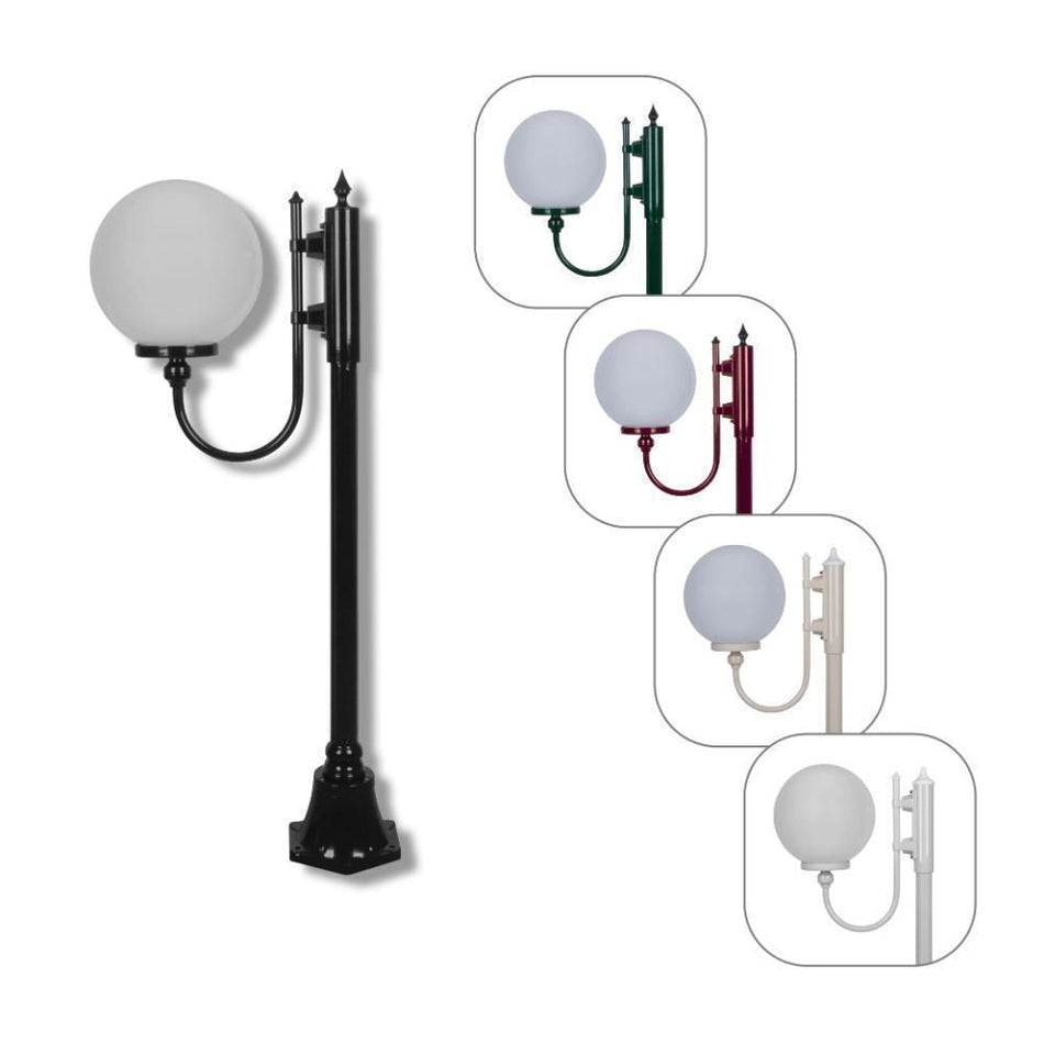 GT-607 Lisbon 30cm Sphere Curved Arm Short Post Light - Powder Coated Finish / E27 - Black