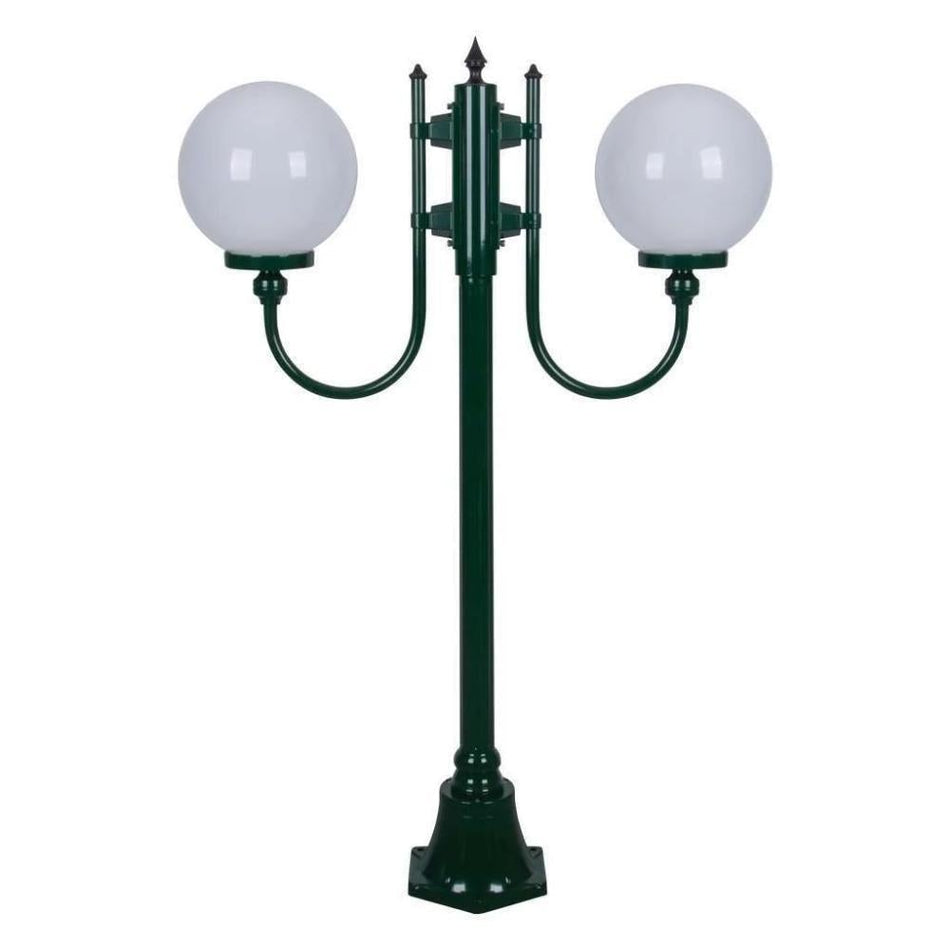 GT-608 Lisbon Twin 25cm Spheres Curved Arms Short Post Light - Powder Coated Finish / E27 - Green