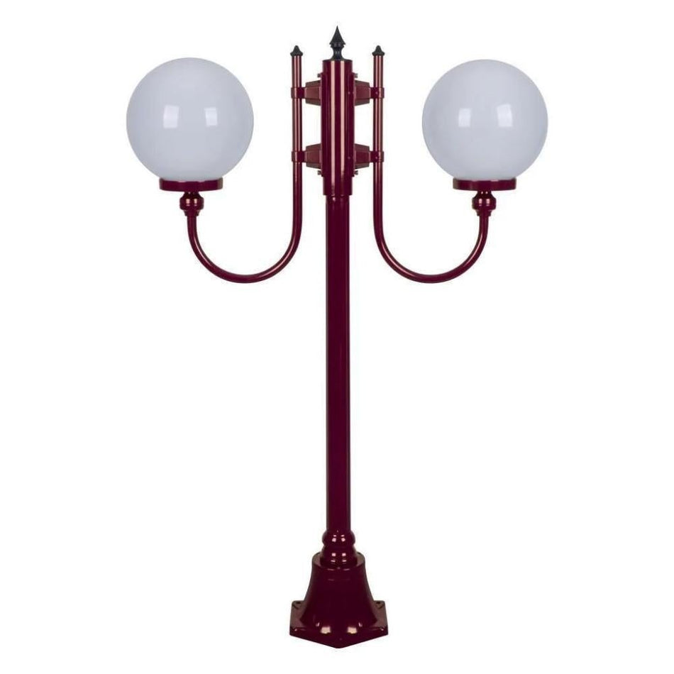 GT-608 Lisbon Twin 25cm Spheres Curved Arms Short Post Light - Powder Coated Finish / E27 - Burgundy