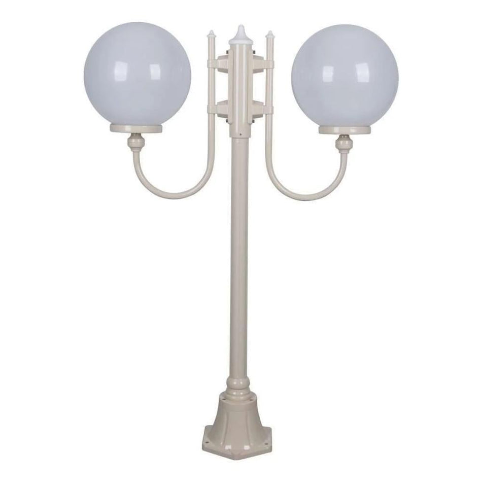 GT-609 Lisbon Twin 30cm Spheres Curved Arms Short Post Light - Powder Coated Finish / E27 - Beige