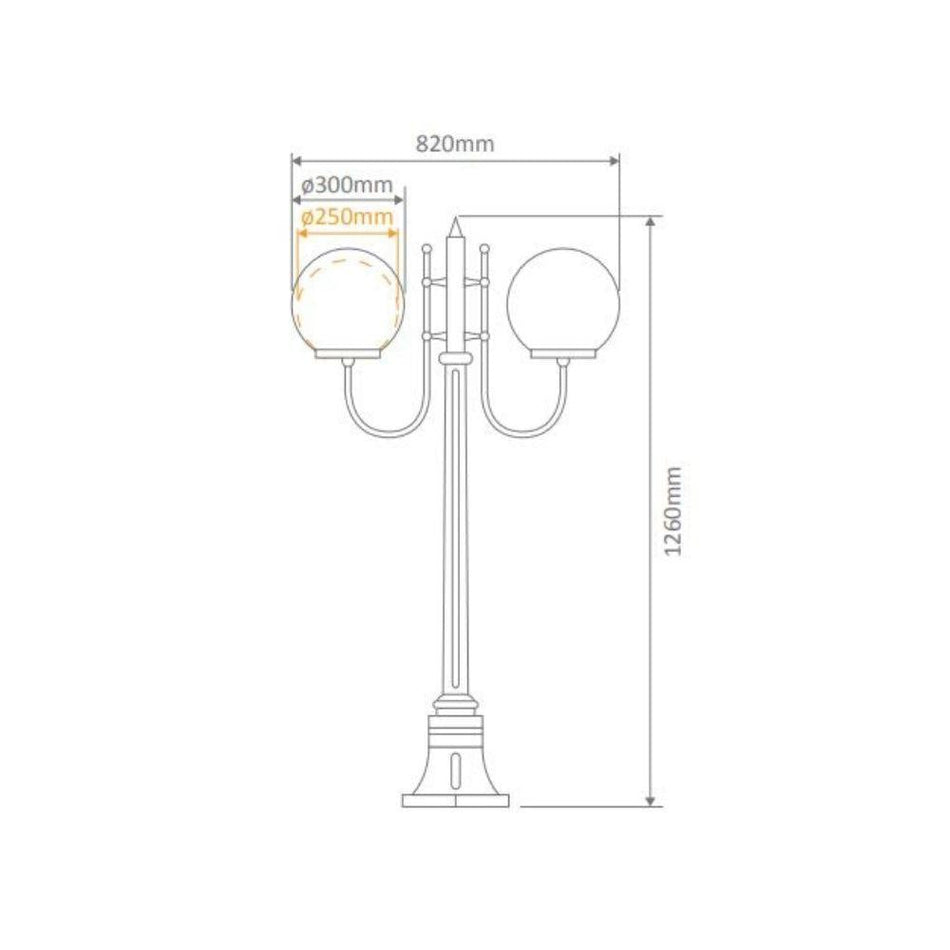 GT-609 Lisbon Twin 30cm Spheres Curved Arms Short Post Light - Powder Coated Finish / E27 - Green